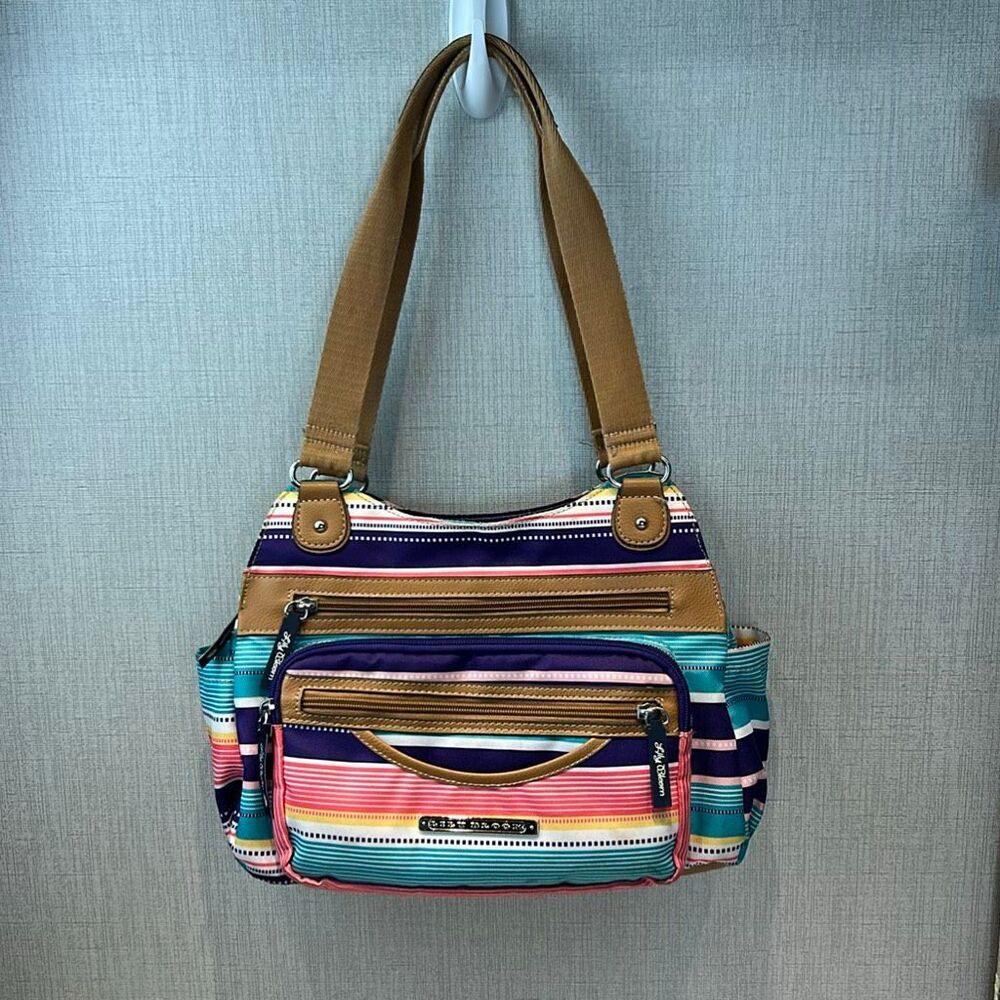 Lily Bloom Mona Four Poster Crossbody Shoulder Bag Purse Multicolor Stripe Spitz